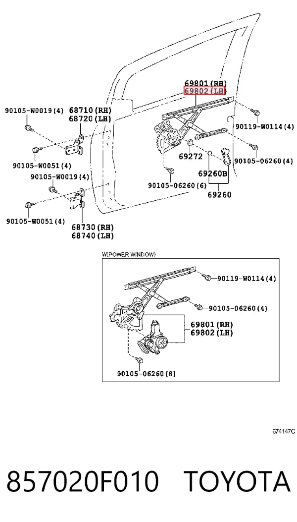 Mecanismo de elevalunas delantero izquierdo 857020F010 Toyota