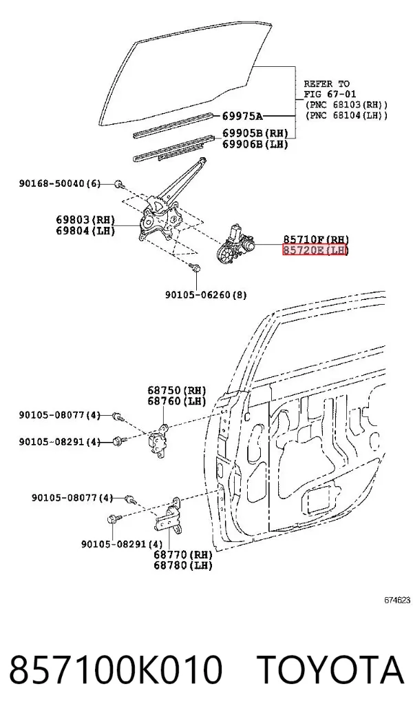 Motor del elevalunas de la puerta delantera derecha 857100K010 Toyota