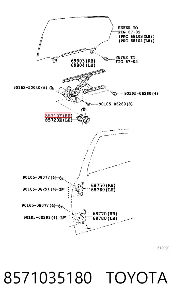 Motor del elevalunas de la puerta delantera derecha 8571035180 Toyota