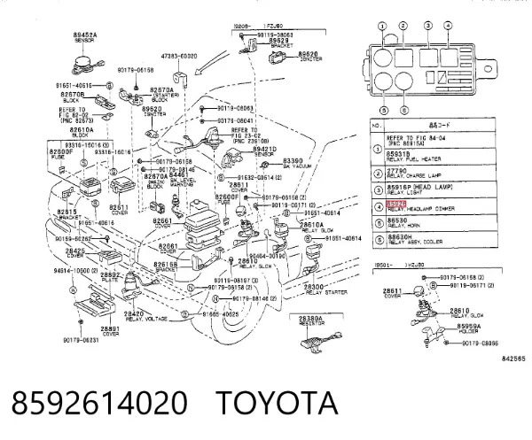 Relé de faro 8592614020 Toyota