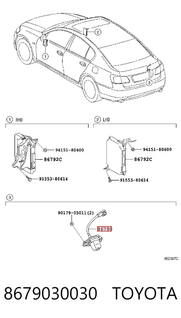 Cámara del sistema de visión 8679030030 Toyota