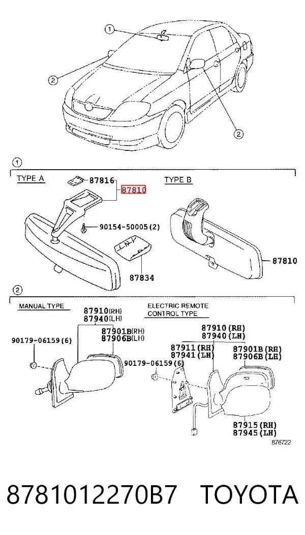 Espejo interior 8781012270B7 Toyota