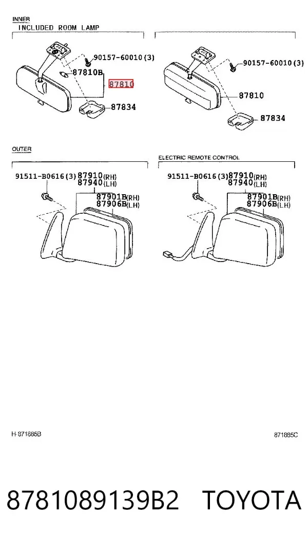 Espejo interior 8781089139B2 Toyota