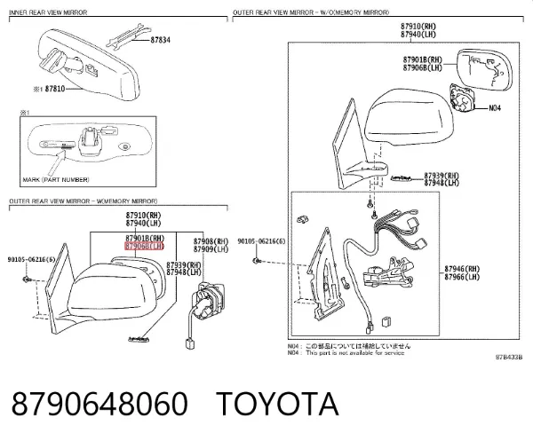 Cristal de espejo retrovisor exterior izquierdo 8790648060 Toyota