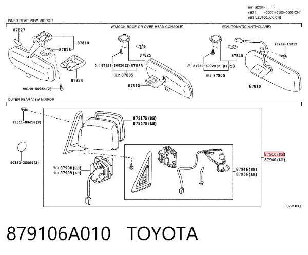 Espejo de retrovisor derecho 879106A010 Toyota