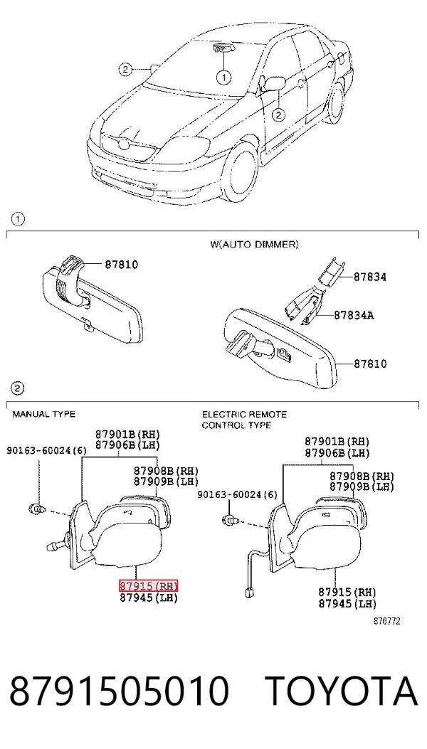 Cubierta De Espejo Retrovisor Derecho Toyota Corolla E12