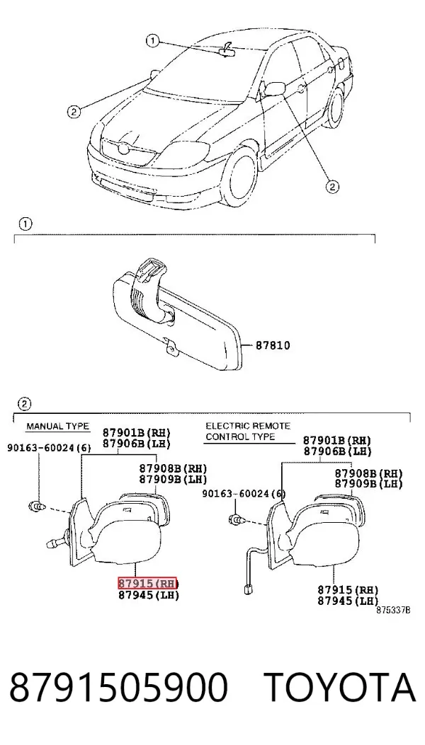 Cubierta De Espejo Retrovisor Derecho 8791505900 Toyota
