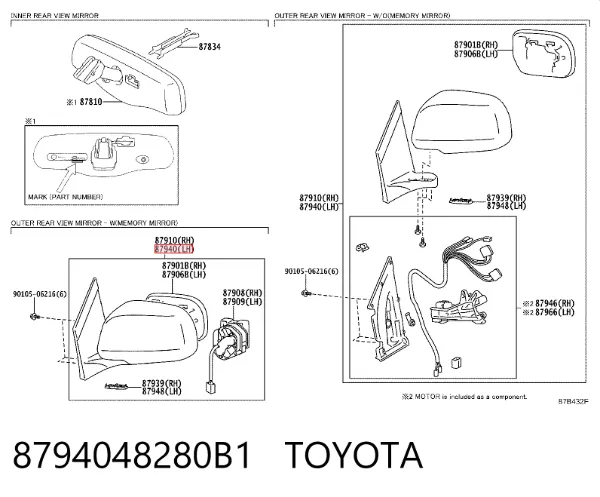 Espejo de retrovisor izquierdo 8794048280B1 Toyota