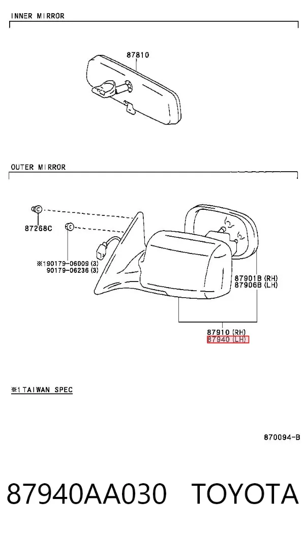 Espejo de retrovisor izquierdo Toyota Camry IV
