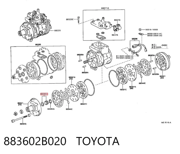 Kit de reparación de compresor de aire acondicionado 883602B020 Toyota