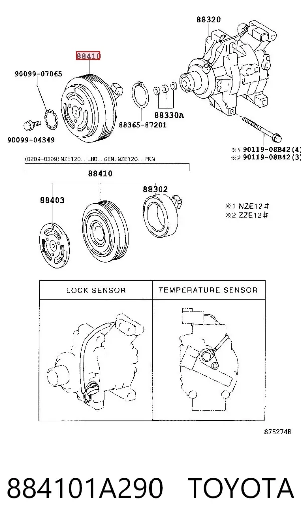 Compresor de aire acondicionado 884101A290 Toyota