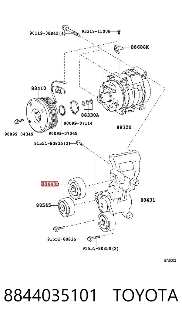 Polea inversión / guía, correa poli V 8844035101 Toyota