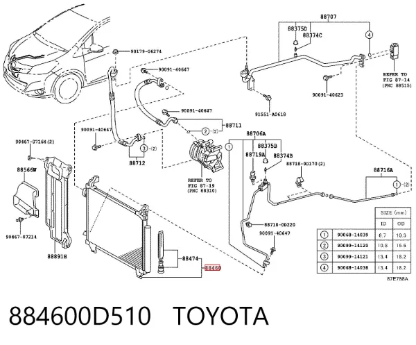Condensador aire acondicionado 884600D510 Toyota