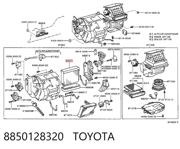 Evaporador de aire acondicionado 8850128320 Toyota
