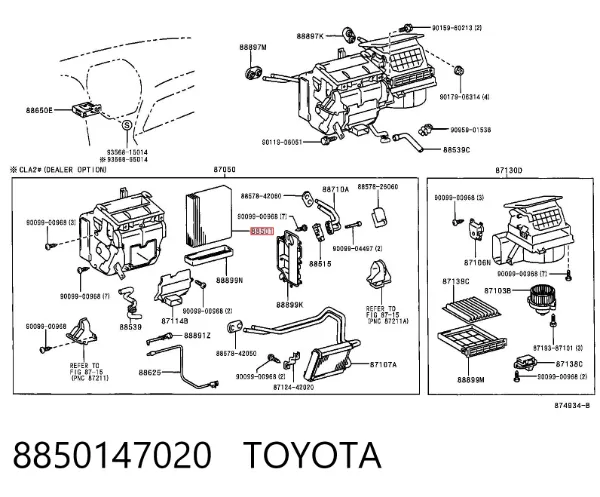 Evaporador de aire acondicionado 8850147020 Toyota