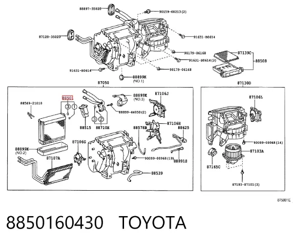 Evaporador de aire acondicionado 8850160430 Toyota