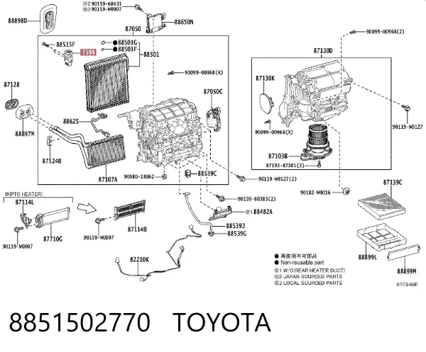 Válvula TRV del aire acondicionado 8851502770 Toyota