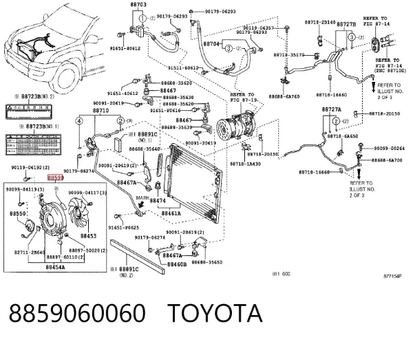 Ventilador eléctrico de aire acondicionado completo (motor y aspa) 8859060060 Toyota