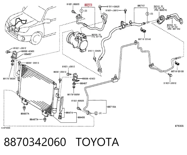 Manguera de aire acondicionado de compresor al condensador 8870342060 Toyota