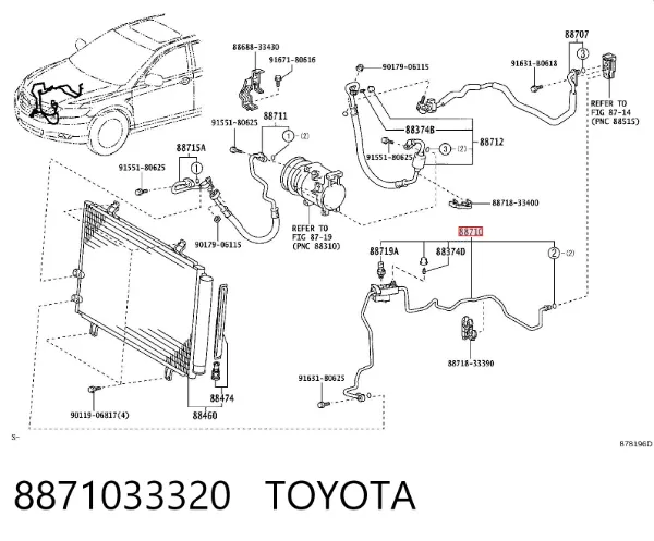 Manguera de aire acondicionado de condensador a evaporador 8871033320 Toyota