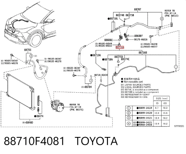 Manguera de aire acondicionado de evaporador al compresor 88710F4081 Toyota