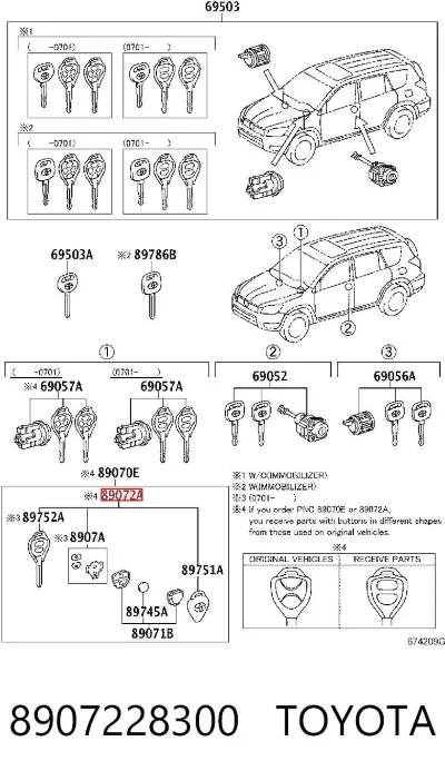Llave de encendido TOYOTA 8907228300