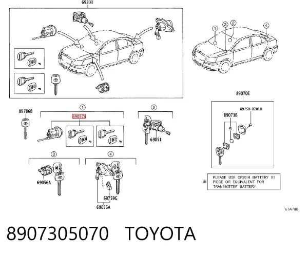 Bombín de cerradura de encendido 8907305070 Toyota