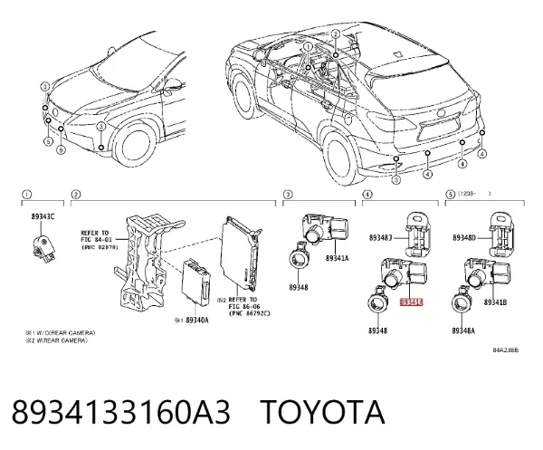 Sensor de aparcamiento trasero lateral 8934133160A3 Toyota