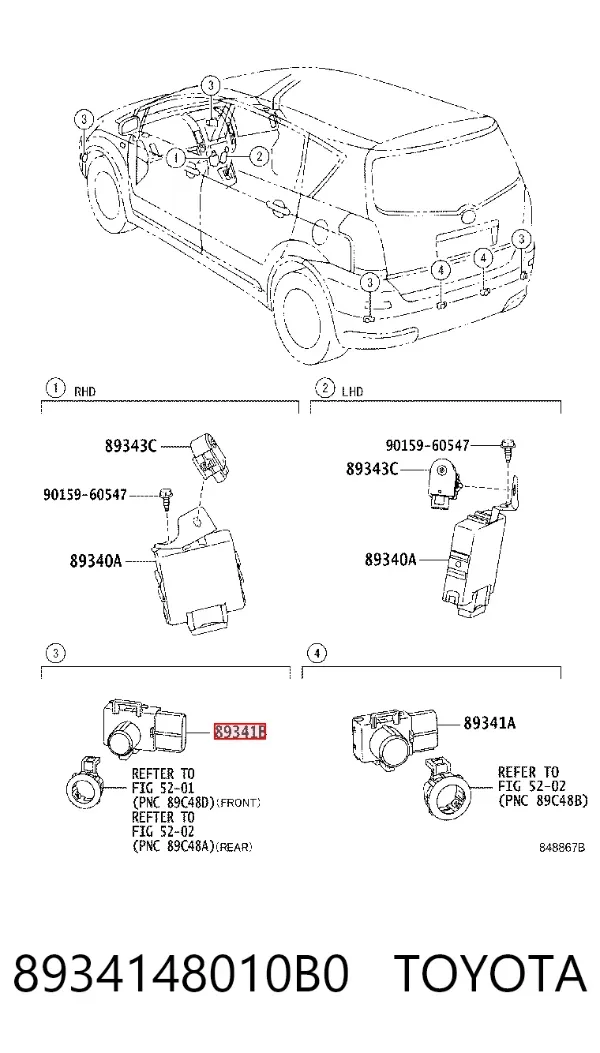 Sensor de aparcamiento delantero lateral 8934148010B0 Toyota