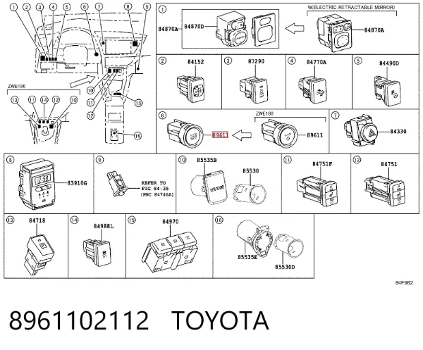 Botón de arranque del motor 8961102112 Toyota