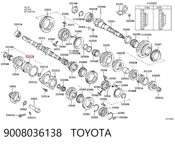 Cojinete, caja de cambios 9008036138 Toyota