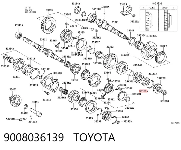 Cojinete del eje secundario de la caja de cambios 9008036139 Toyota