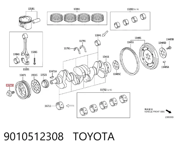 Perno de la polea del cigüeñal 9010512308 Toyota