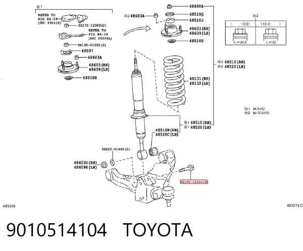 Tornillo de fijación del amortiguador delantero 9010514104 Toyota