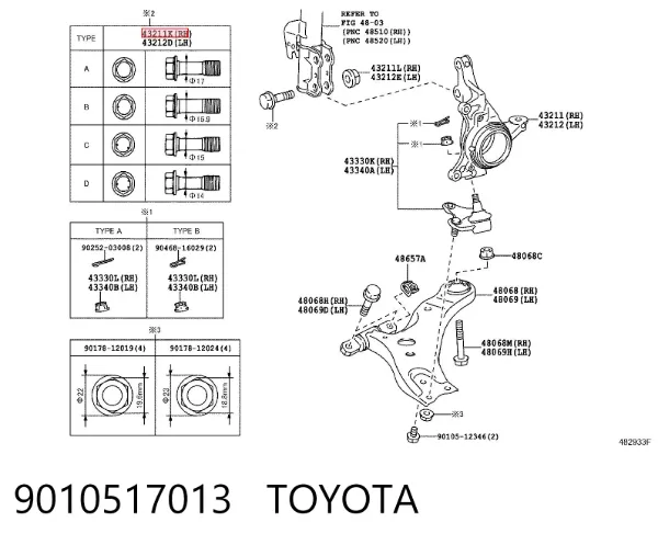 Tornillo de fijación del amortiguador delantero 9010517013 Toyota