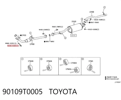 Perno del sistema de escape (silenciador) TOYOTA 90109T0005