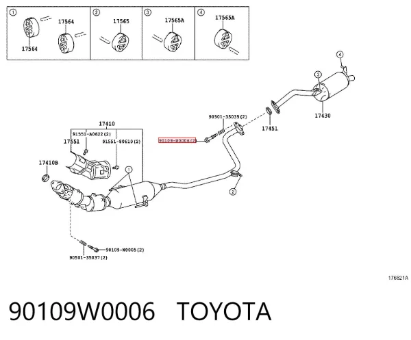 Perno del sistema de escape (silenciador) 90109W0006 Toyota