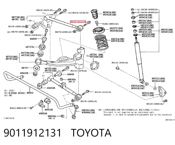 Perno de brazo longitudinal trasero (de alineación) 9011912131 Toyota