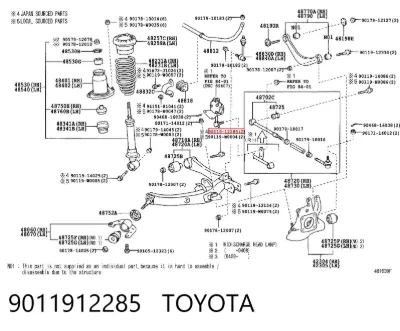 Perno de fijación del brazo inferior trasero TOYOTA 9011912285