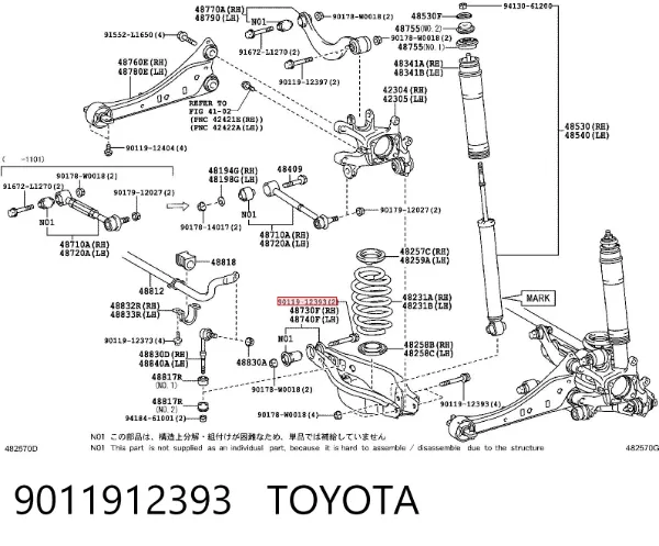 Tornillo de montaje del amortiguador trasero 9011912393 Toyota