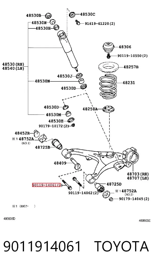 Perno de fijación del brazo inferior trasero 9011914061 Toyota