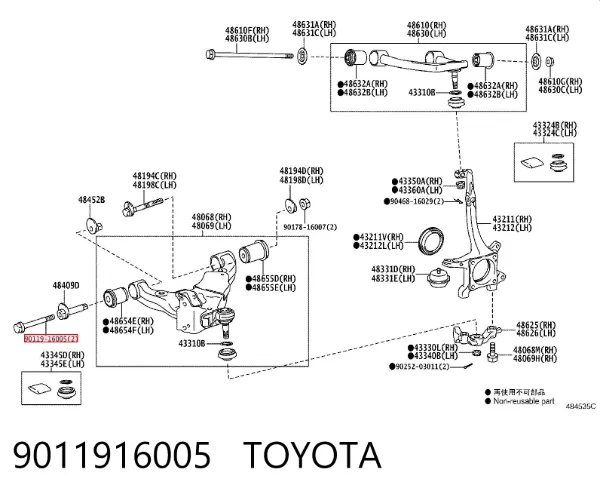 Perno de fijación del brazo inferior delantero 9011916005 Toyota