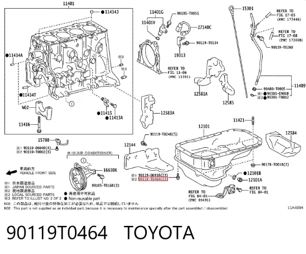 Tornillo del cárter del motor 90119T0464 Toyota