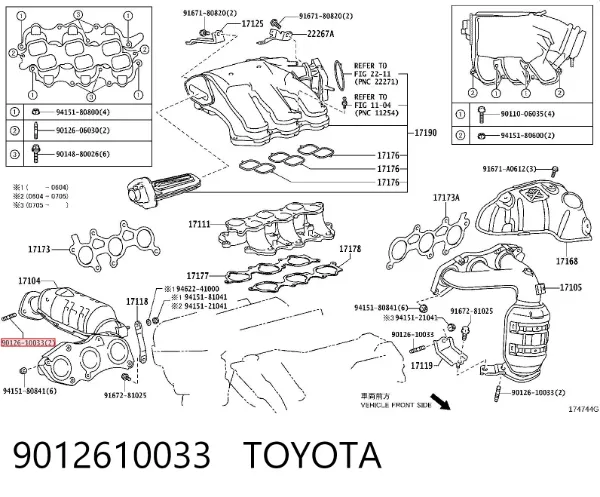 Perno (espárrago) del colector de escape 9012610033 Toyota