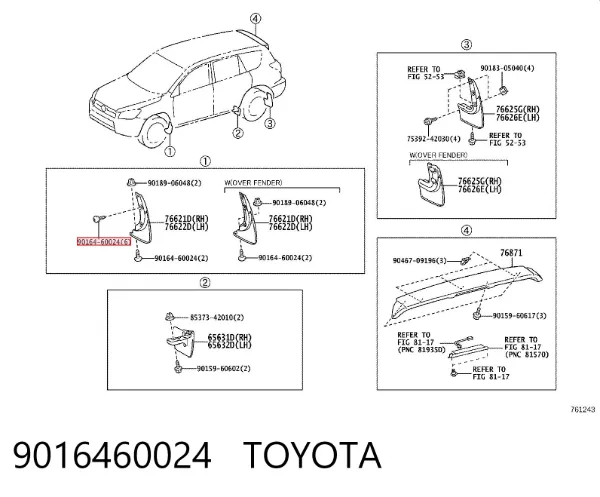 Tornillo (tuerca) de sujeción 9016460024 Toyota