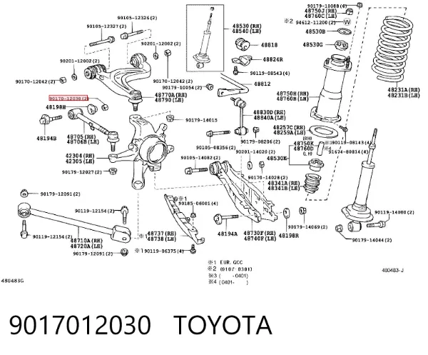 Tuerca del brazo trasero de caída 9017012030 Toyota