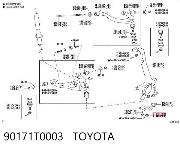 Tuerca de rótula de suspensión delantera 90171T0003 Toyota