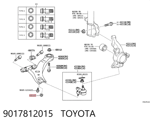 Tuerca de rótula de suspensión delantera 9017812015 Toyota