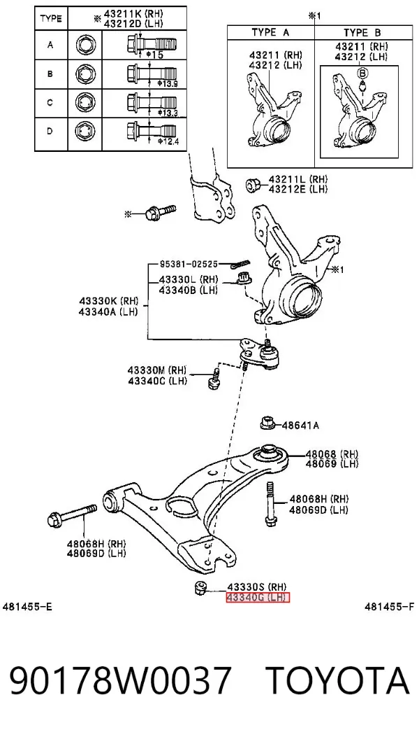 Tuerca de rótula de suspensión delantera 90178W0037 Toyota