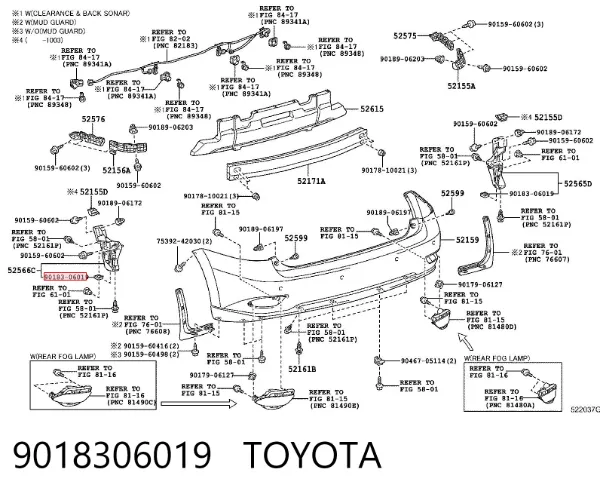 Clip de fijación del guardabarros 9018306019 Toyota